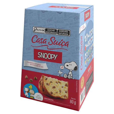 Mini Panettone Snoopy Casa Suíça 80g - Gotas de Chocolate - Com Brinde