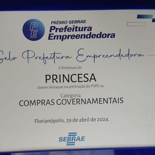 Princesa ficou em 5º lugar em “Compras Governamentais” do Prêmio SEBRAE