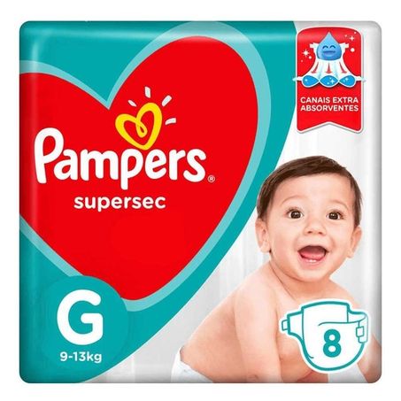 FRALDA DESCARTAVEL INFANTIL PAMPERS SUPERSEC G PACOTE 8 UNIDADES