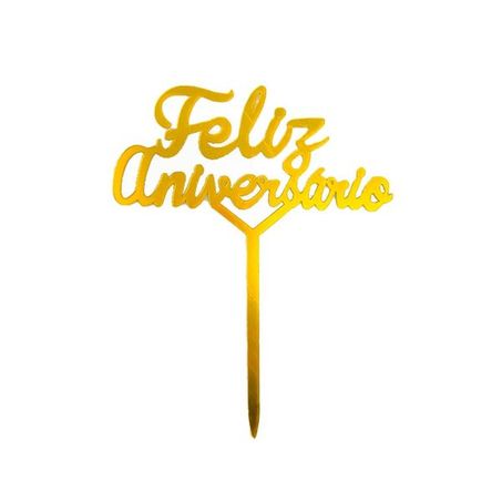 TOPO DE BOLO FAIXA FELIZ ANIVERSÁRIO DOURADO 10X16CM