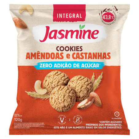 Cookie Integral Jasmine 120g - Zero Açúcar - Amêndoas e Castanhas