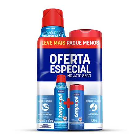 Kit Desodorante Para os Pés Tenys Pé Jato Seco Original 150ml  Desodorante Para os Pés em Pó Original 100g