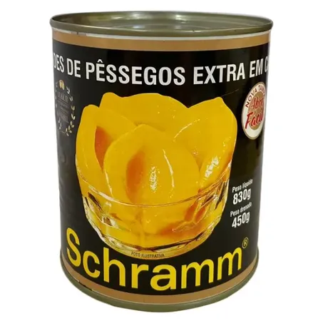 Pêssego Extra Schramm Metades em Calda Lata 830gr