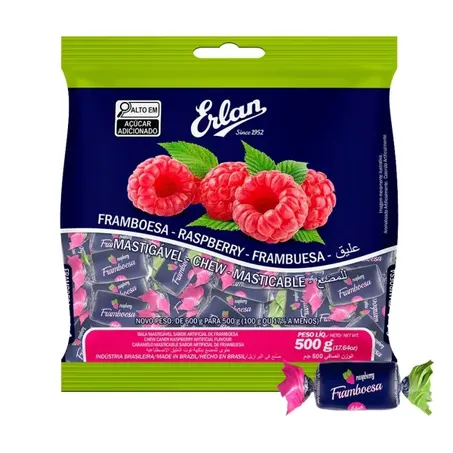 Bala Erlan Mastigável Framboesa 500g