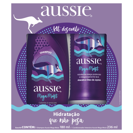 Kit Mega Moist Shampoo 180Ml  Condicionador 236Ml Aussie