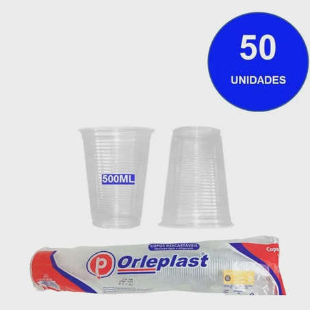 Copo descartavel orleplast 500ml transparente c/50un