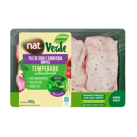 Filé de Coxa e Sobrecoxa de Frango Temperado Resfriado Nat Verde 700g.