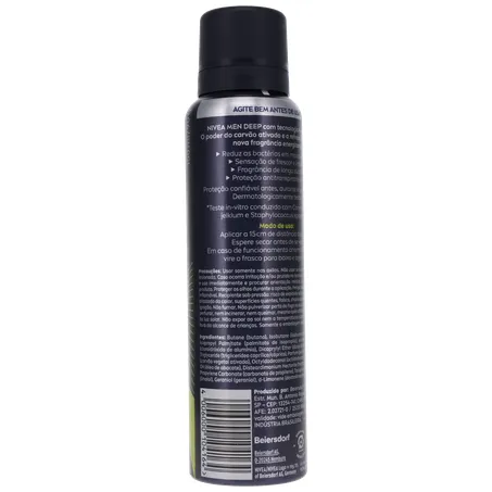 Antitranspirante Aerosol Nivea Men Deep Sport 72H Carvão Ativado Frasco Spray 150ml 360-15