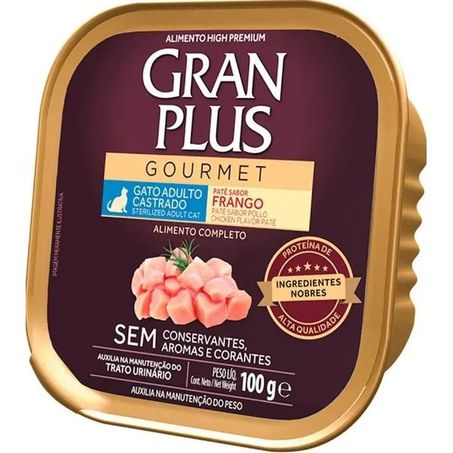 Ração Úmida GranPlus Gatos Adultos Castrados Patê Gourmet Frango 100 g