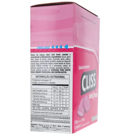 Goma de Mascar Cliss Tutti Frutti Caixa 201gr 360-29