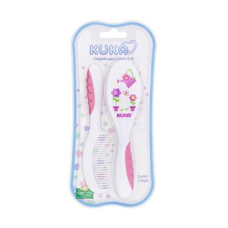 Kit escova e pente cab kuka soft rosa