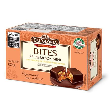 Pé de moça dacolônia bites mini com cobertura de chocolate meio amargo 120g
