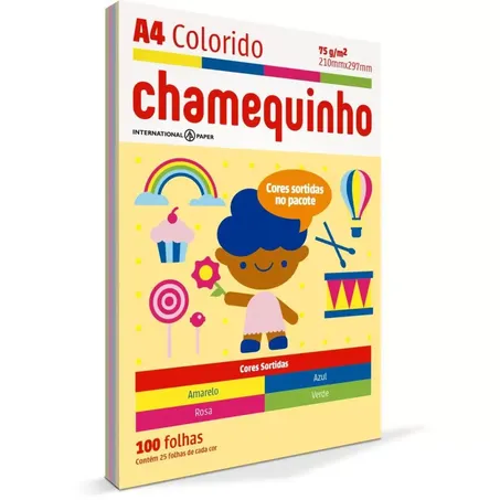 PAPEL CHAMEQUINHO A4 COLORIDO 75G C/100           