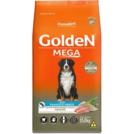 Ração Golden Mega para Cães Adultos Raças Grandes Frango e Arroz 15Kg 360-1