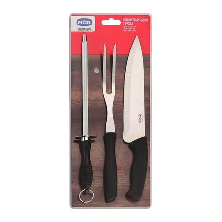 KIT CHURRASCO MOR ASSADOR CARTELA C/3 PEÇAS REF.3338