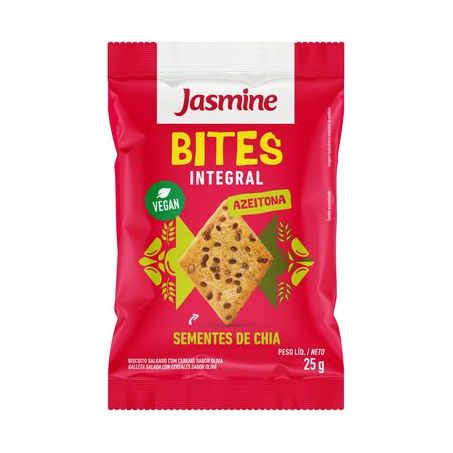 Biscoito Integral Orgânico Jasmine Bites Semente de Chia E Azeitona 25G