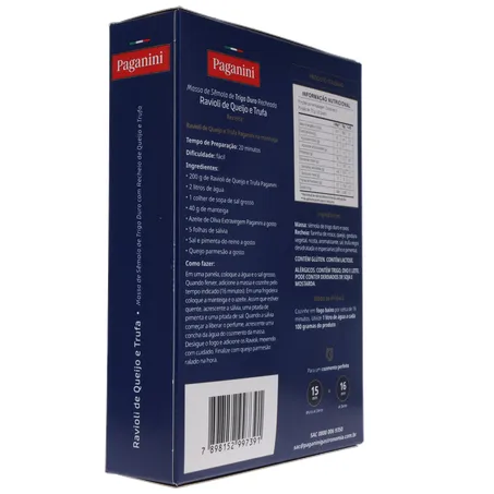 Massa Ravioli Paganini Queijo e Trufa Caixa 200gr 360-13