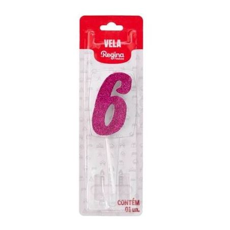 Vela Pink Regina Glitter Número 6