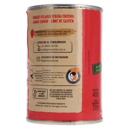 TOMATE PELADO IMPORTADO DA ARGENTINA VIGENTE LATA 230G 360-25