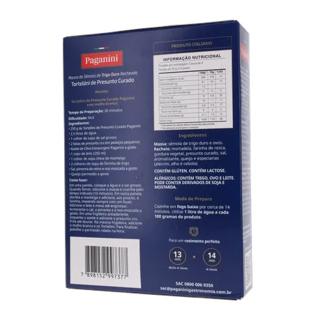 Massa Tortellini Paganini Presunto Curado Caixa 250gr 360-20