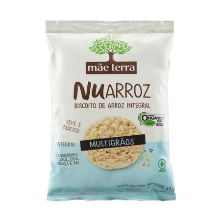 Biscoito de Arroz Integral Orgânico Multigrãos Mãe Terra Nuarroz Pacote 35G