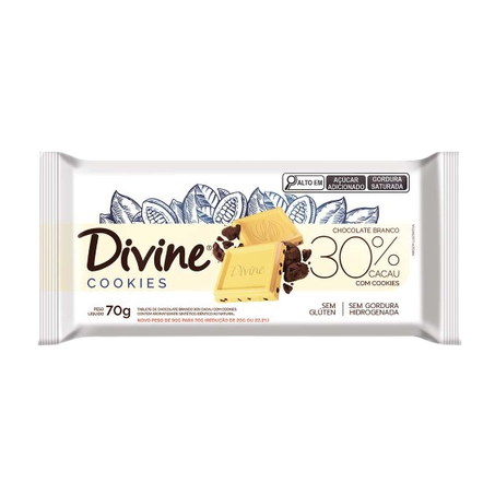 CHOCOLATE BRANCO MAIS CREMOSO COOKIES DIVINE 70 G 