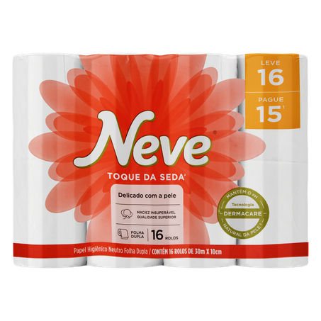 PAPEL HIGIÊNICO NEVE NEUTRO LEVE 16 E PAGUE 15 UNIDADES Folha Dupla Neutro Toque da Seda