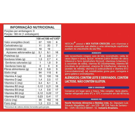 BEBIDA LÁCTEA NESCAU NESTLÉ 180ML 360-2