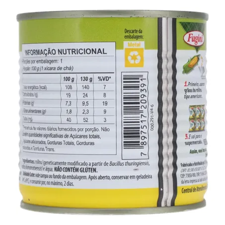 Milho Verde em Conserva Fugini Cozido no Vapor Crocante Lata 170gr 360-15