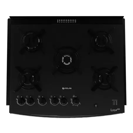 ATLAS FOGAO A GAS 5Q GLASS PRETO EMBUTIR 300000466 360-1