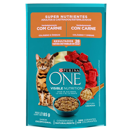 Alimento para Gatos Purina One 85g - Nutrientes - Carne - Sachê