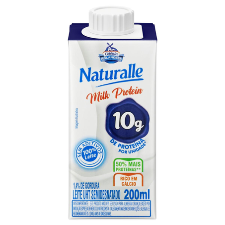 Leite Proteico Naturalle 200ml - 10g de Proteína - Semidesnatado - UHT