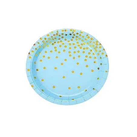PRATO DE PAPEL BOLINHAS AZUL METALIZADA 18CM