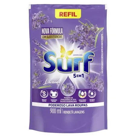 Lava Roupas Líquido Surf Lavanda Sachê 900ml - Refil