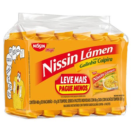 Kit macarrão nissin instantaneo galinha caipira com 6 unidades
