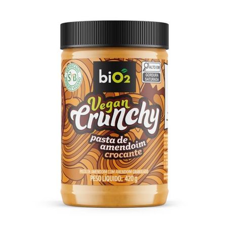 Pasta de amendoim bio2 vegan crunchy 420g crocante tradicional