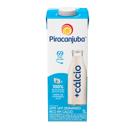 Leite uht piracanjuba 1l desnatado + cálcio