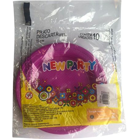 Prato descartável new party pink 15cm c/10