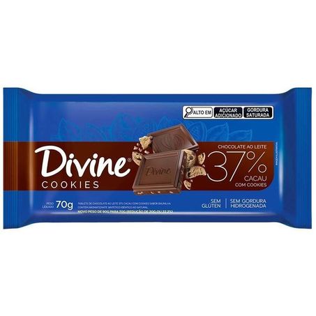 Choc divine 70g ao leite 37% cacau cooki