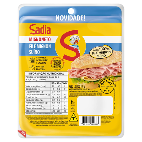 Presunto Sadia 180g - Mignoneto - Fatiado