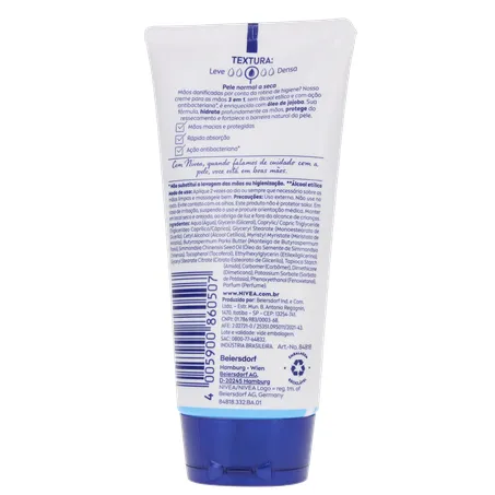Creme hidratante nivea para mãos antibacteriano 3 em 1 bisnaga 75g 360-20