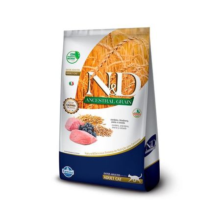 Ração Farmina N&D Ancestral Grain para Gatos Adultos Sabor Cordeiro e Blueberry 1,5Kg