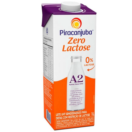 Leite uht piracanjuba 1l a2 zero lactose semi desnatado tampa e rosca