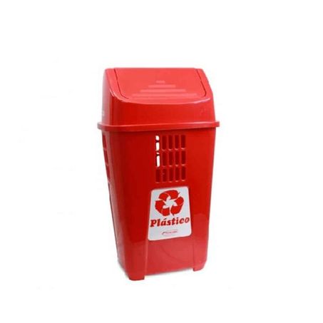 LIXEIRA PLÁSTICA 50L C/ TAMPA BASCULANTE VERMELHA PLASVALE