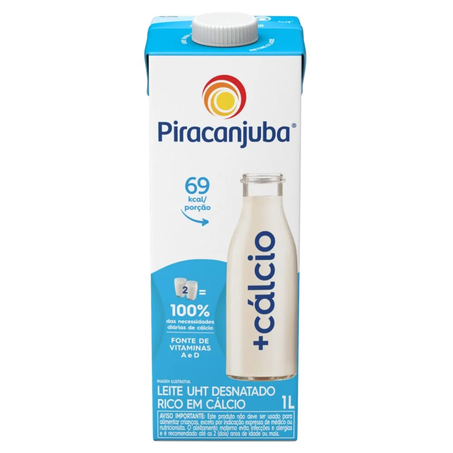 Leite uht piracanjuba 1l funciona+calcio tampa e rosca