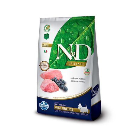 Ração Farmina N&D Prime para Cães Adultos de Raças Pequenas Sabor Cordeiro e Blueberry 800Gr