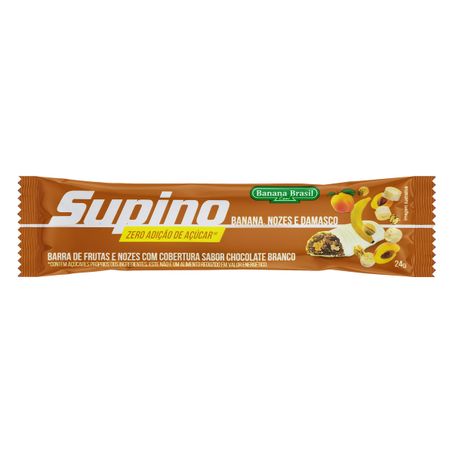 BARRA DE FRUTAS BANANA, NOZES E DAMASCO COBERTURA CHOCOLATE BRANCO SUPINO