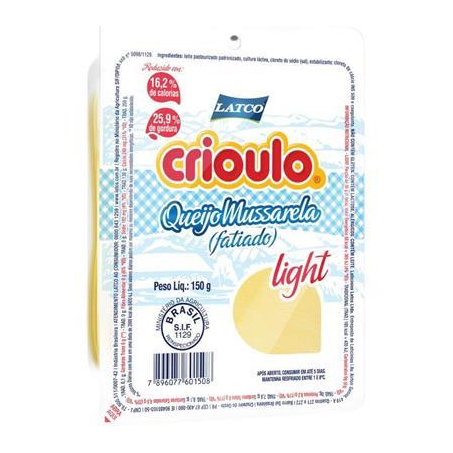 Queijo Mussarela Fatiado Crioulo Light 150g