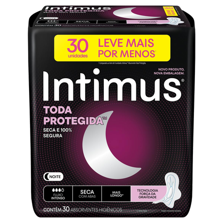 Absorvente Intimus Gel Noturno - Seca - Com Abas - Com 30 Absorventes - Leve Mais, Pague Menos