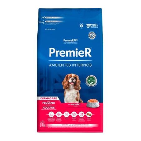 Ração Premier Ambientes Internos Dermacare Cães Adultos Raças Pequenas Salmão 1Kg